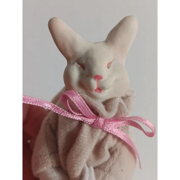 Lot of 3 Overly Raker Finger Puppet Ceramic Face Bunny Rabbit Pouch - Picture 3 of 10